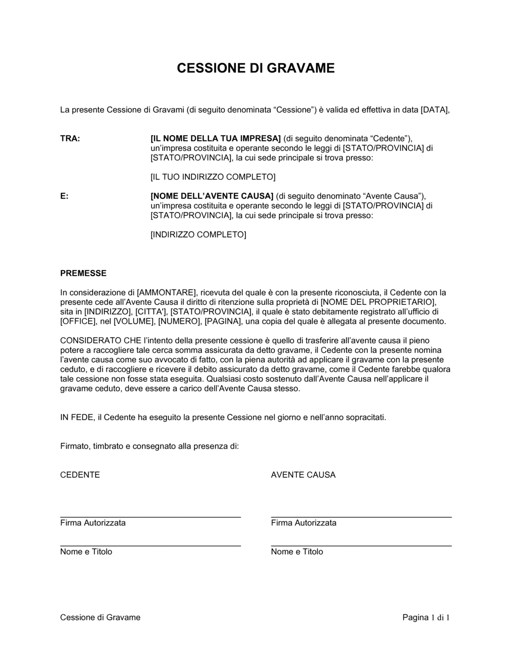 Business-in-a-Box's Cessione di gravame