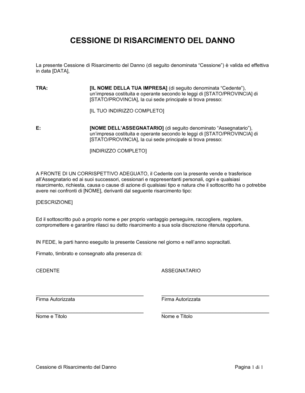 Business-in-a-Box's Cessione di risarcimento del danno