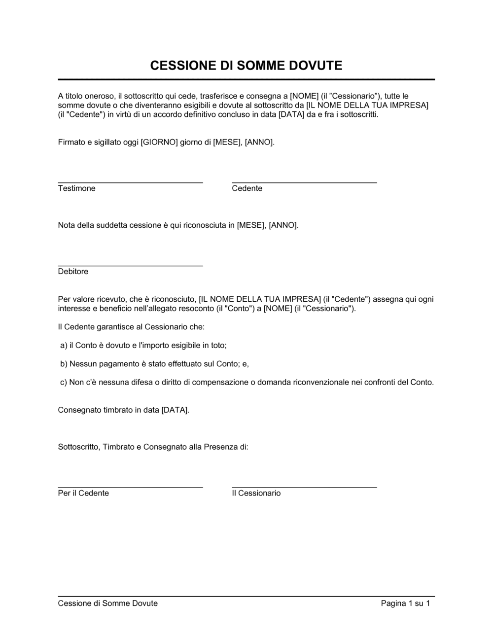 Business-in-a-Box's Cessione di somme dovute