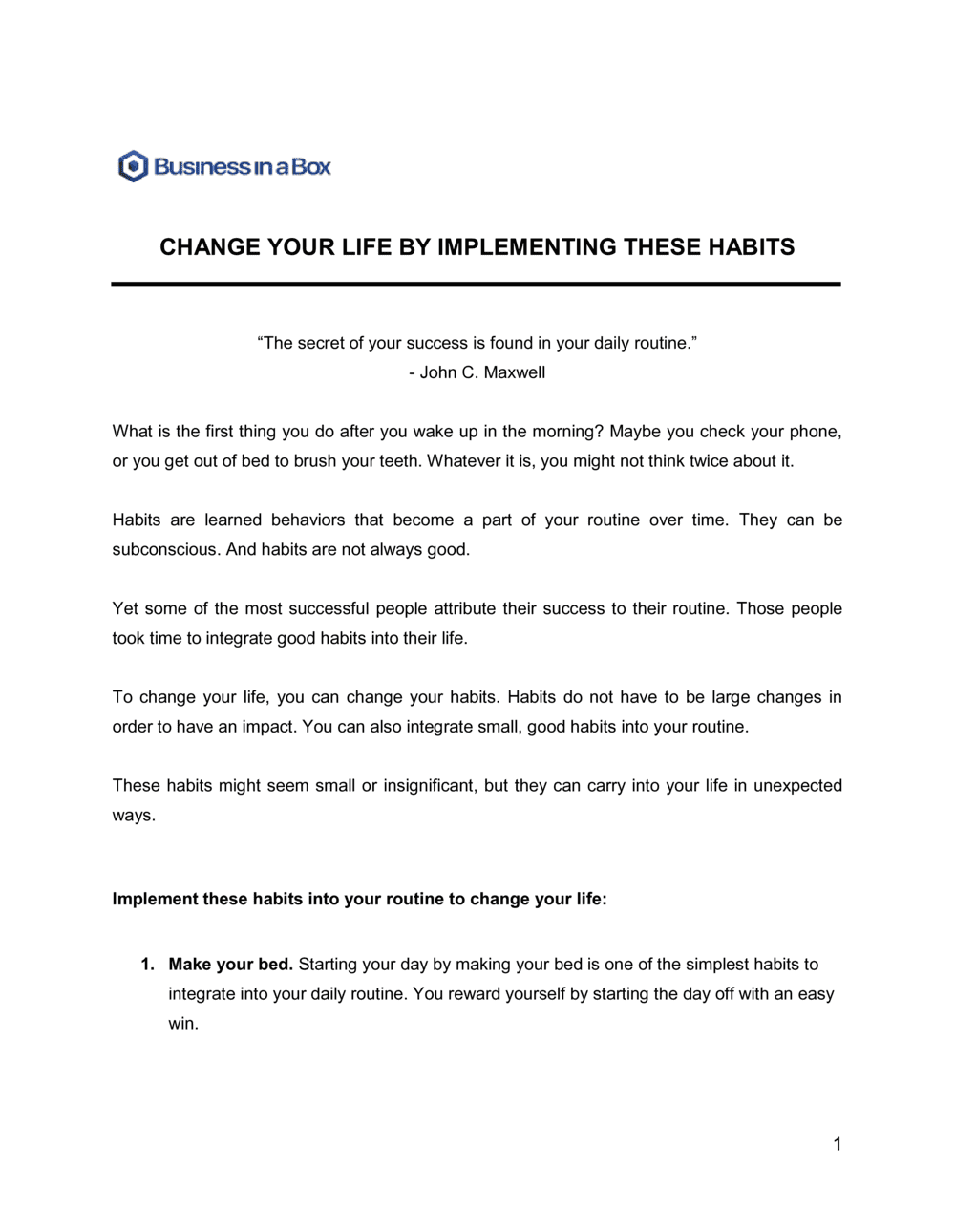 Business-in-a-Box's Change Your Life By Implementing These Habits Template