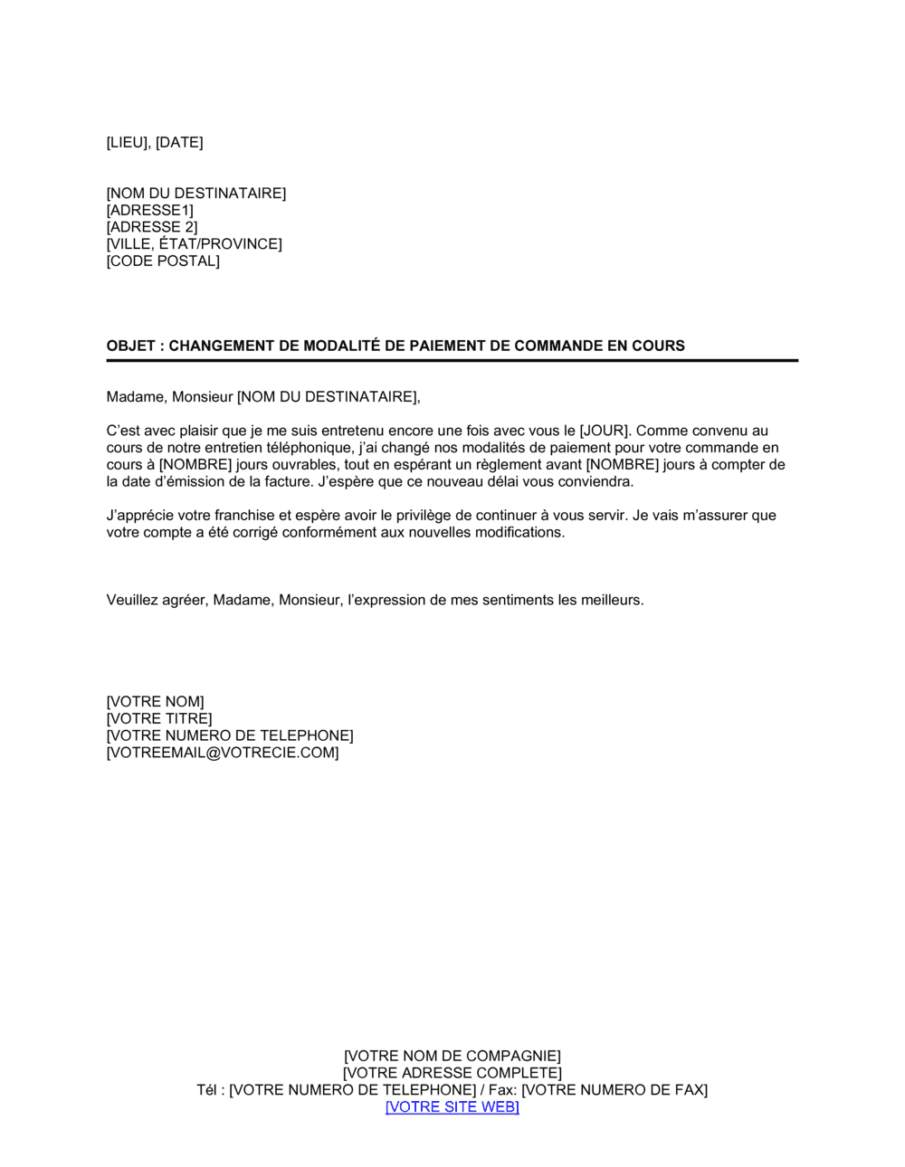 Business-in-a-Box's Changement de modalité de livraison Commande en cours