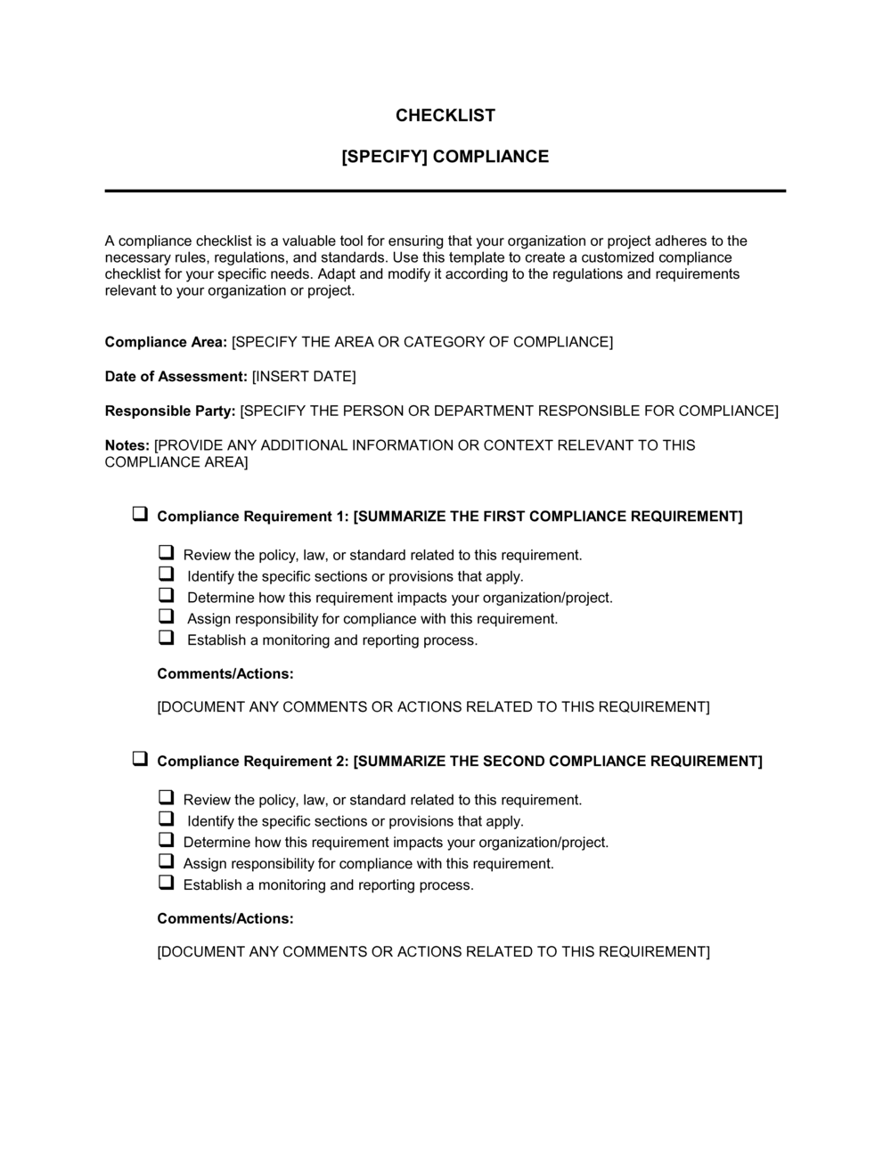Business-in-a-Box's Checklist Compliance Template