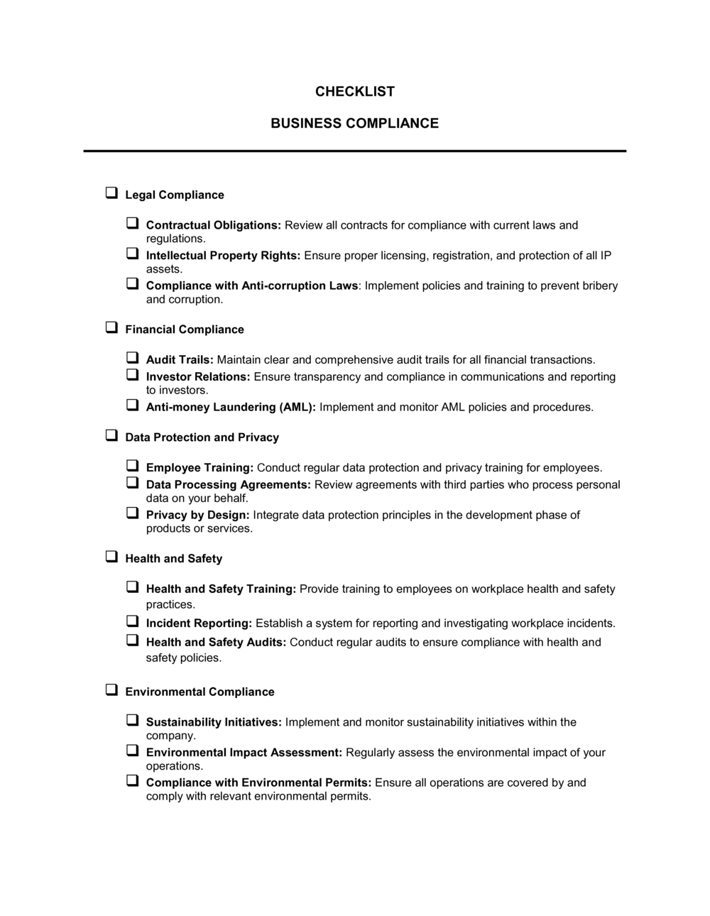 Business-in-a-Box's Checklist Compliance Template