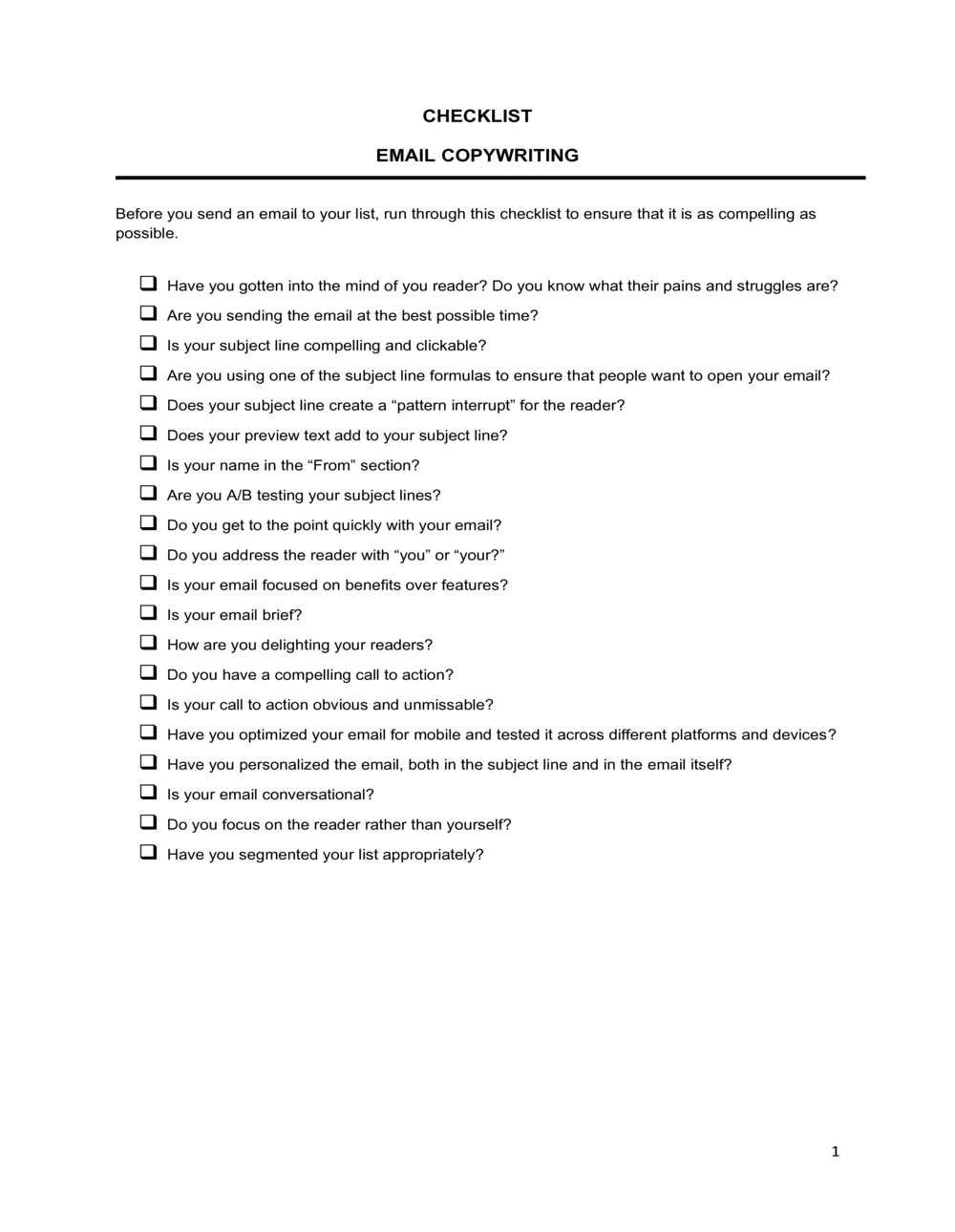 Business-in-a-Box's Checklist Email Copywriting Template