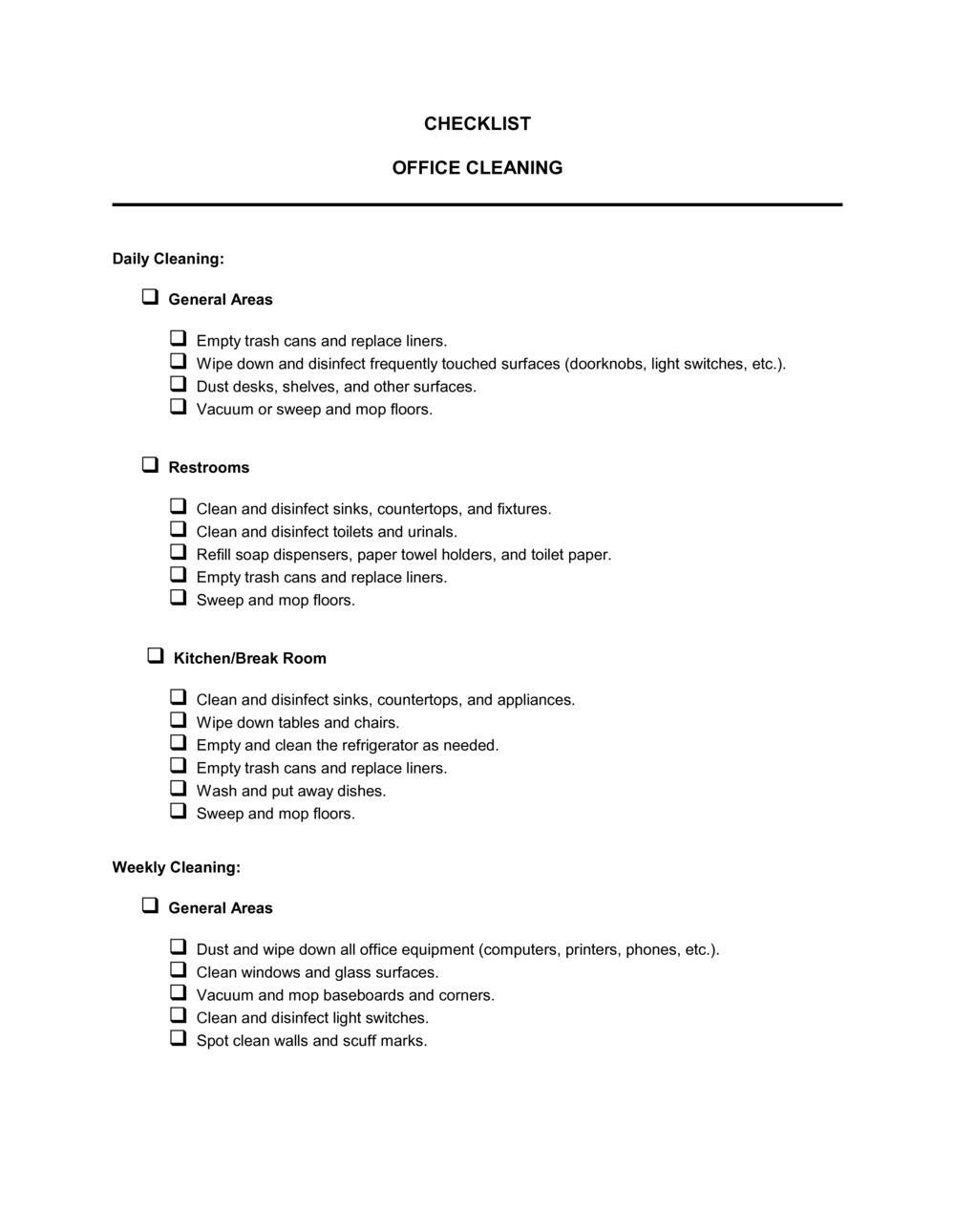 Business-in-a-Box's Checklist Office Cleaning Template