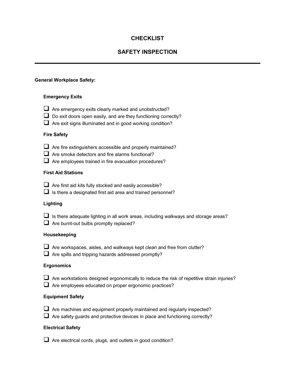 Business-in-a-Box's Checklist Safety Inspection Template