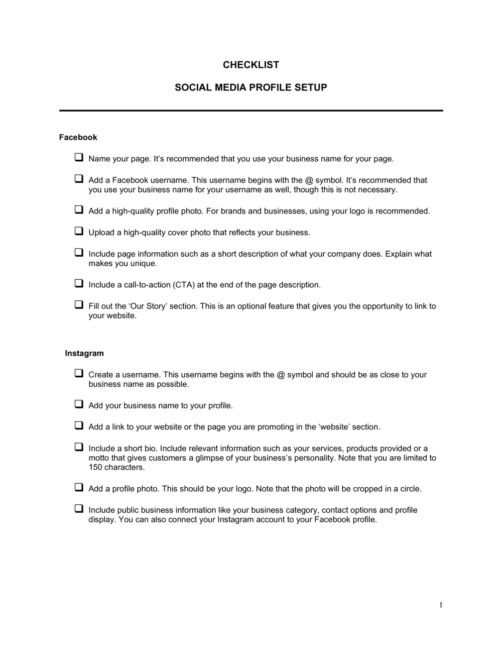 Business-in-a-Box's Checklist Social Media Profile Template