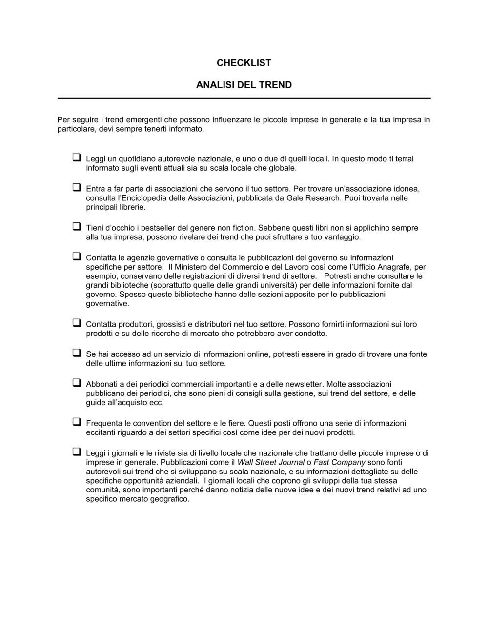 Business-in-a-Box's Checklist Analisi del trend