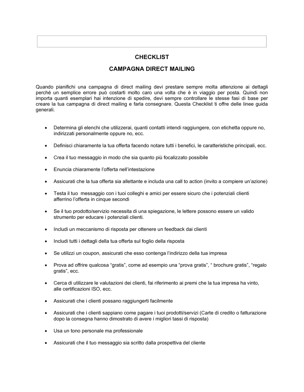 Business-in-a-Box's Checklist Campagna direct mail