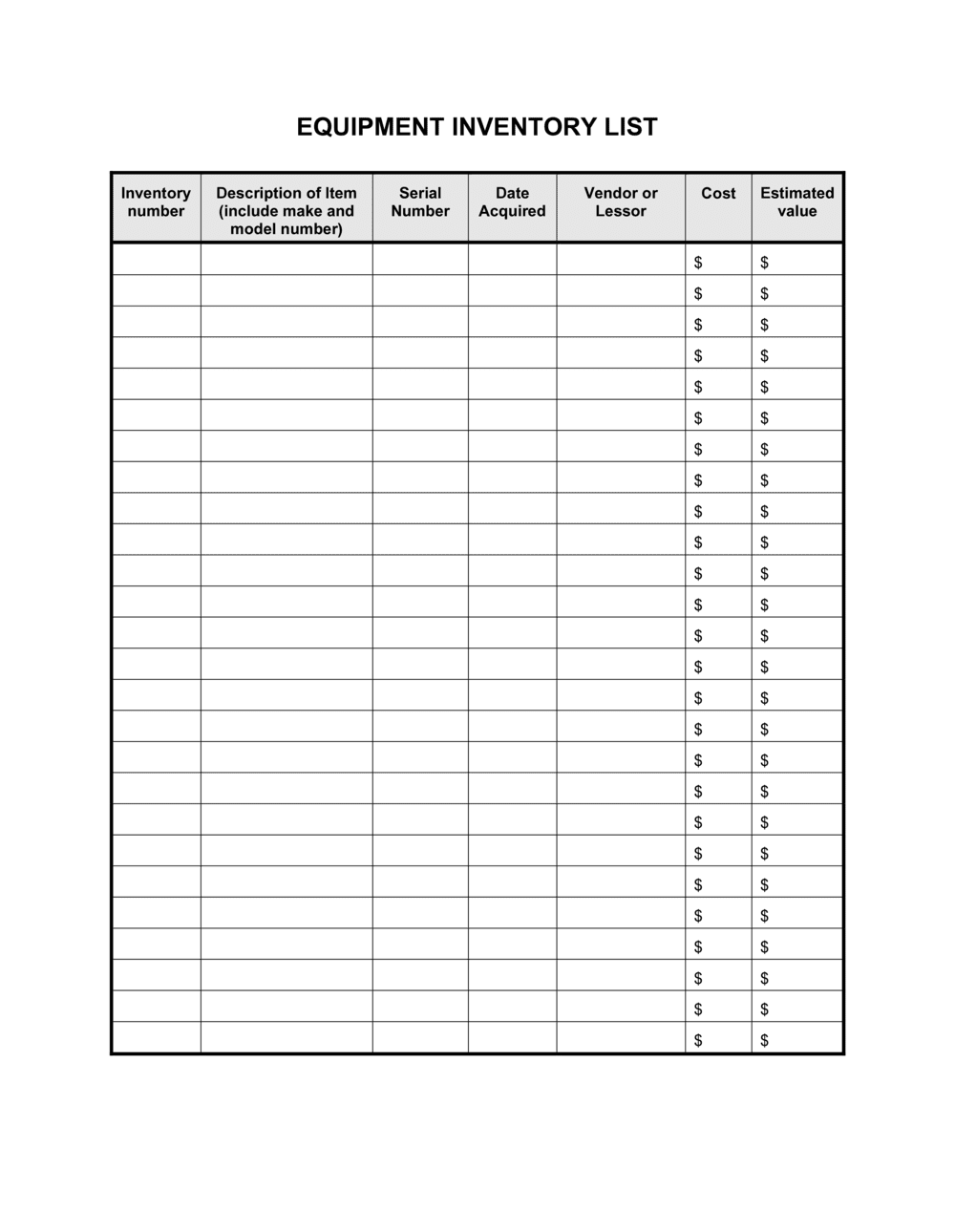 Equipment List Template Free Word and Excel Templates