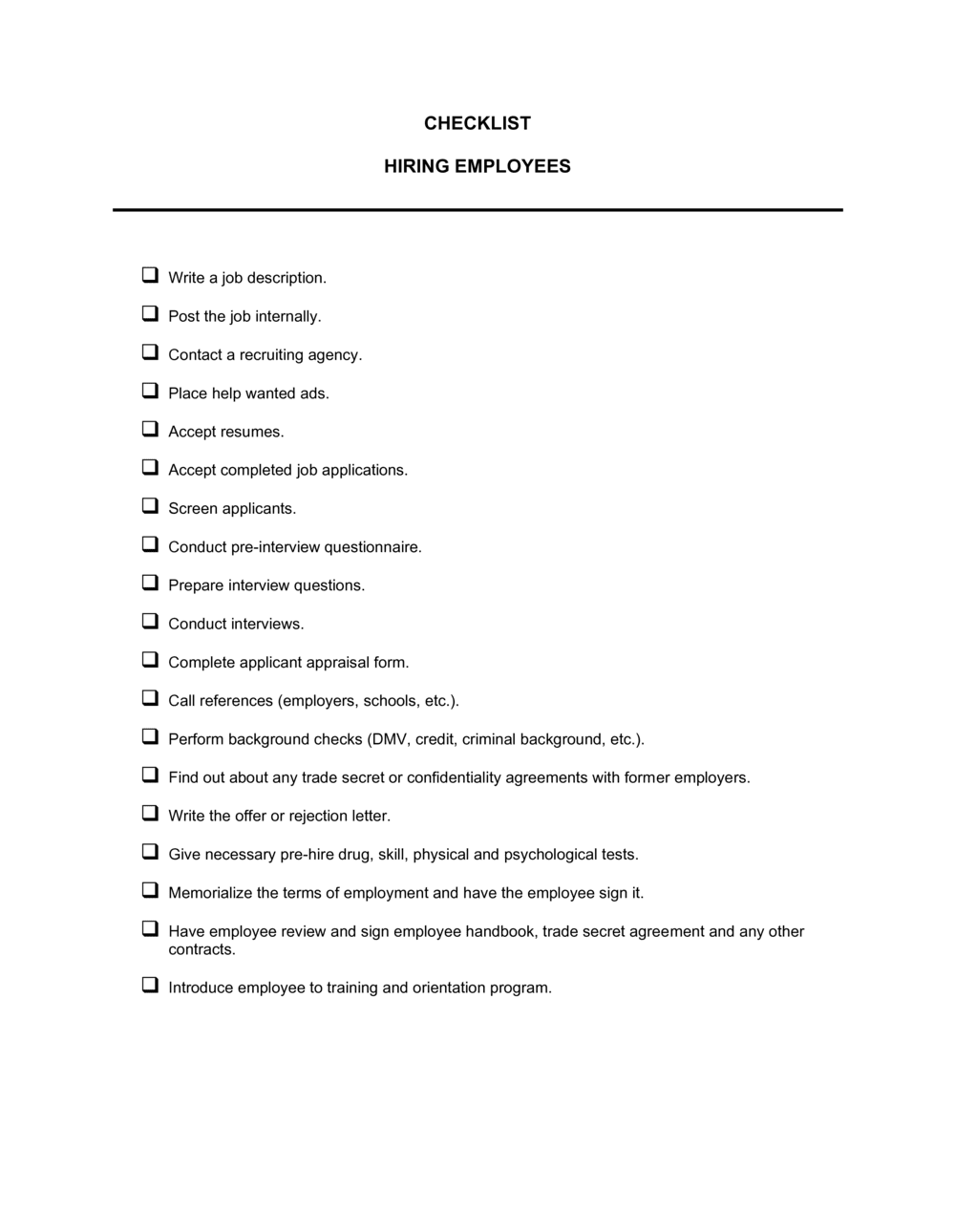 Hiring Process Checklist Template 5503