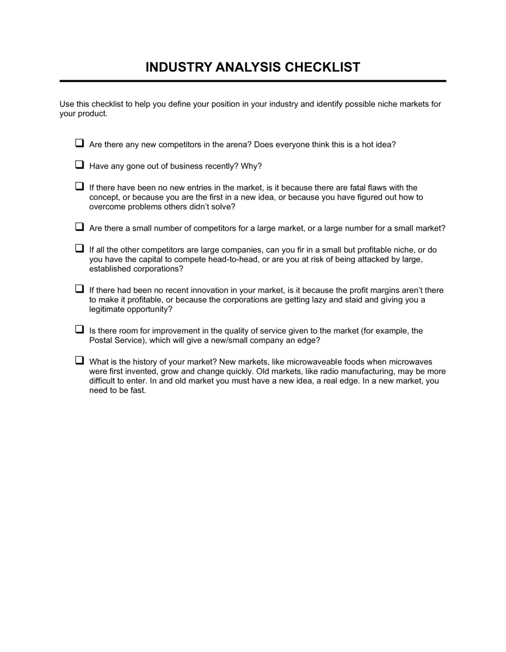 Checklist Industry Analysis Template  by Business-in-a-Box™ Within Industry Analysis Report Template