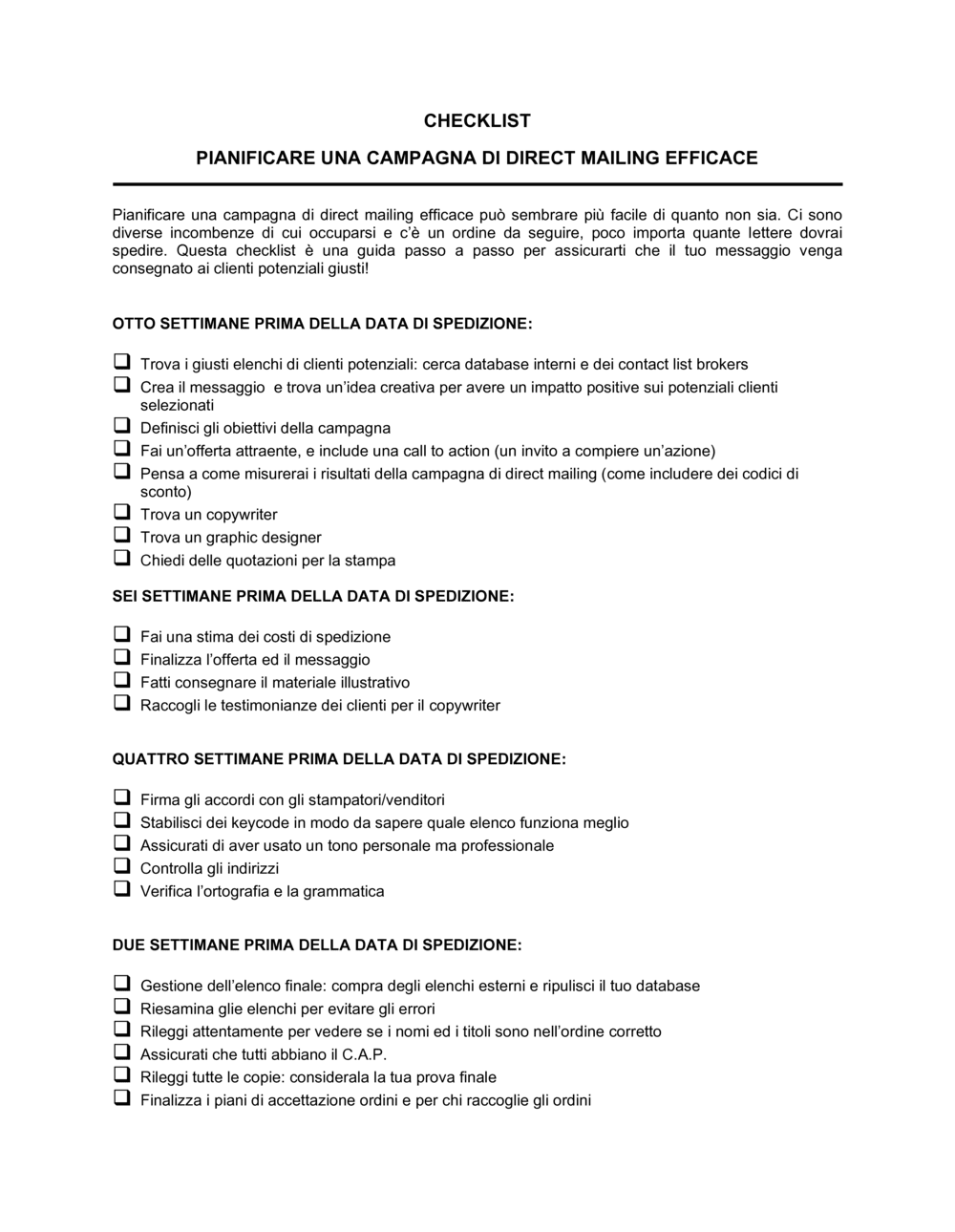 Business-in-a-Box's Checklist Pianificare una campagna di direct mailing efficace