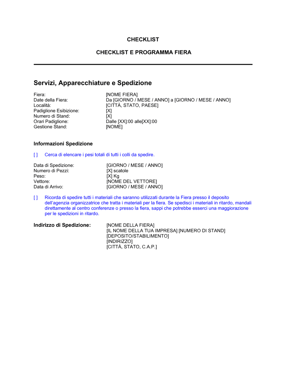 Business-in-a-Box's Checklist Programma fiera