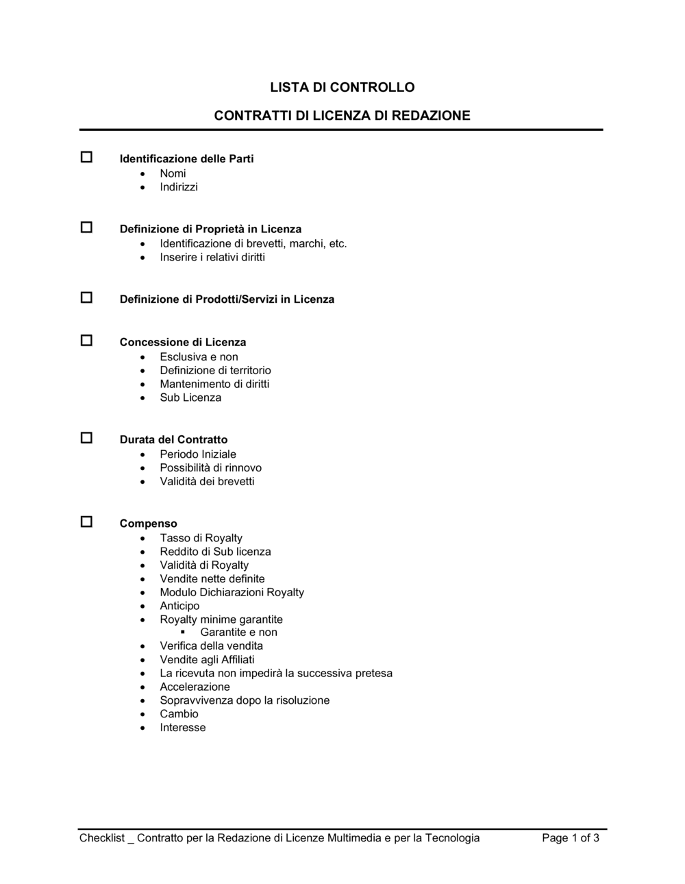 Business-in-a-Box's Checklist Redazione di contrattio di licenze multimedia e sulla tecnologia