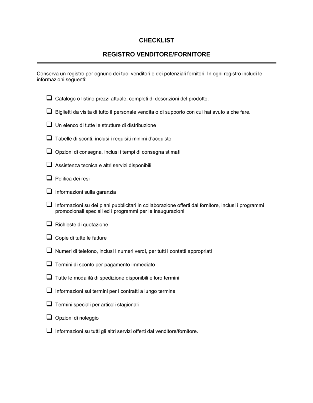 Business-in-a-Box's Checklist Registro venditore e fornitore