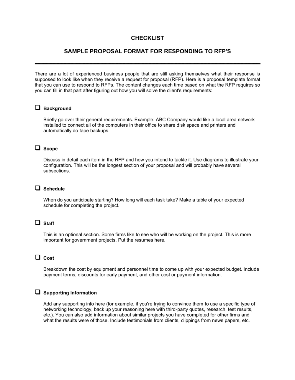 Checklist Sample Format for Responding to RFP Template  by Throughout Simple Request For Proposal Template