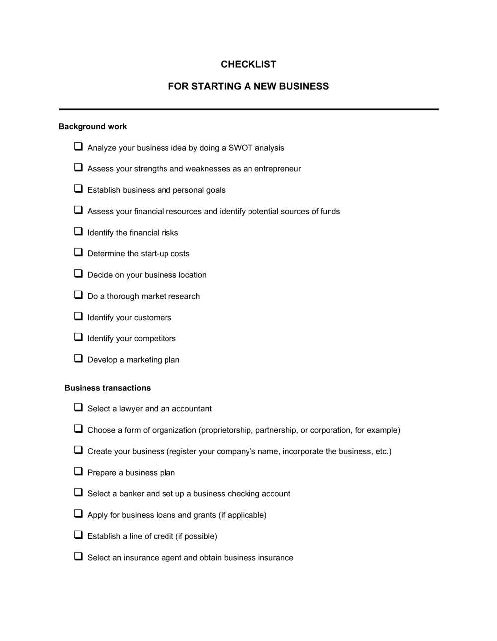 Checklist Start Up Template By Business In A Box