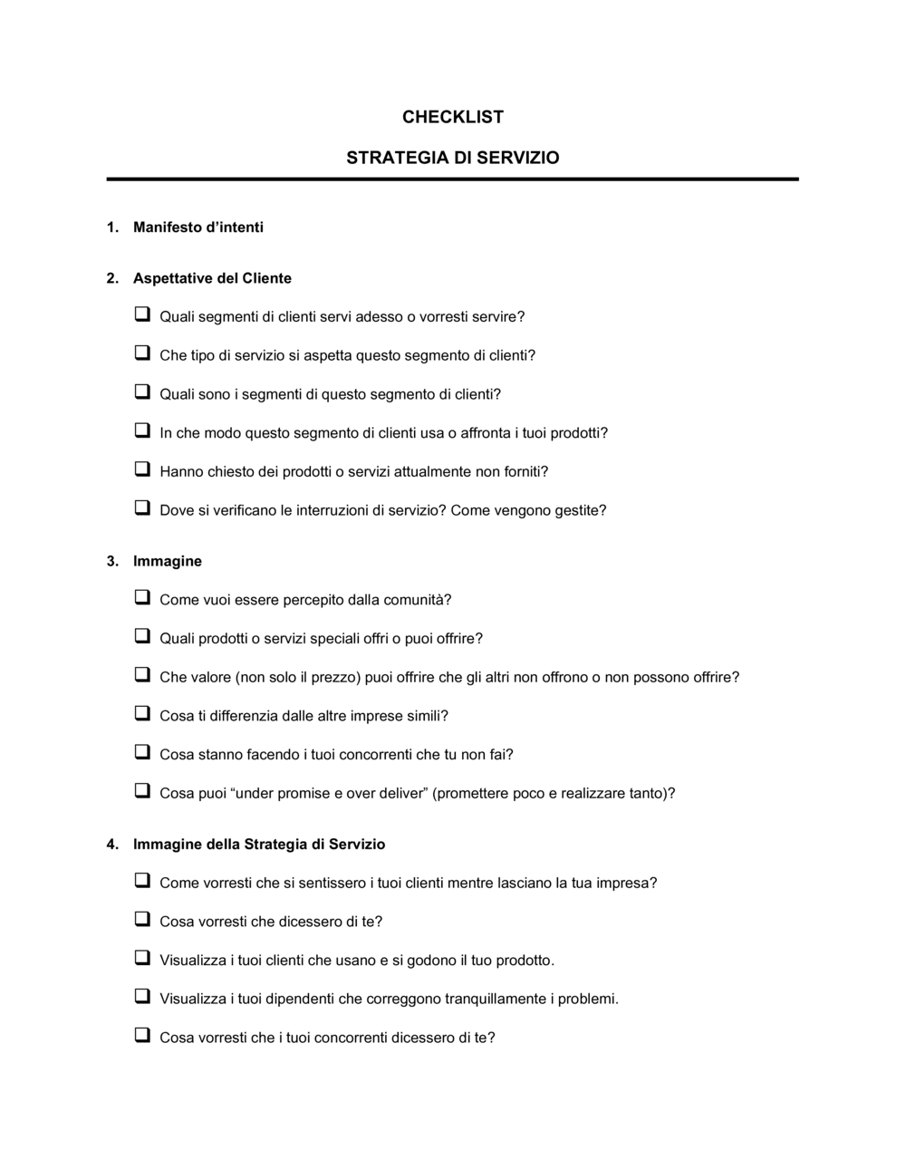 Business-in-a-Box's Checklist Strategia di servizio