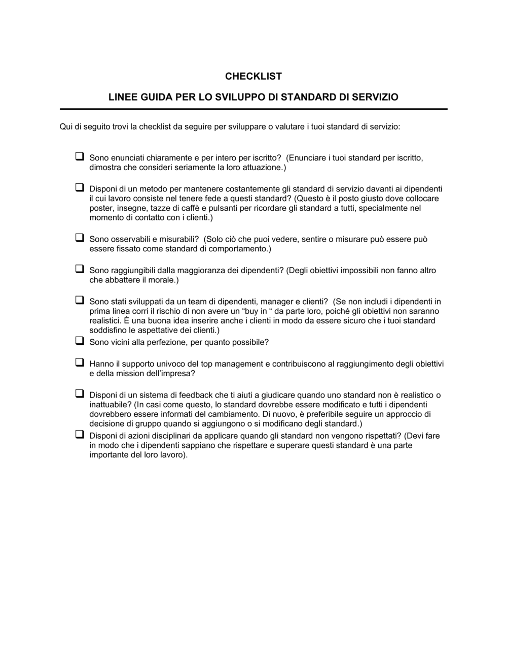 Business-in-a-Box's Checklist Sviluppo dei servizi