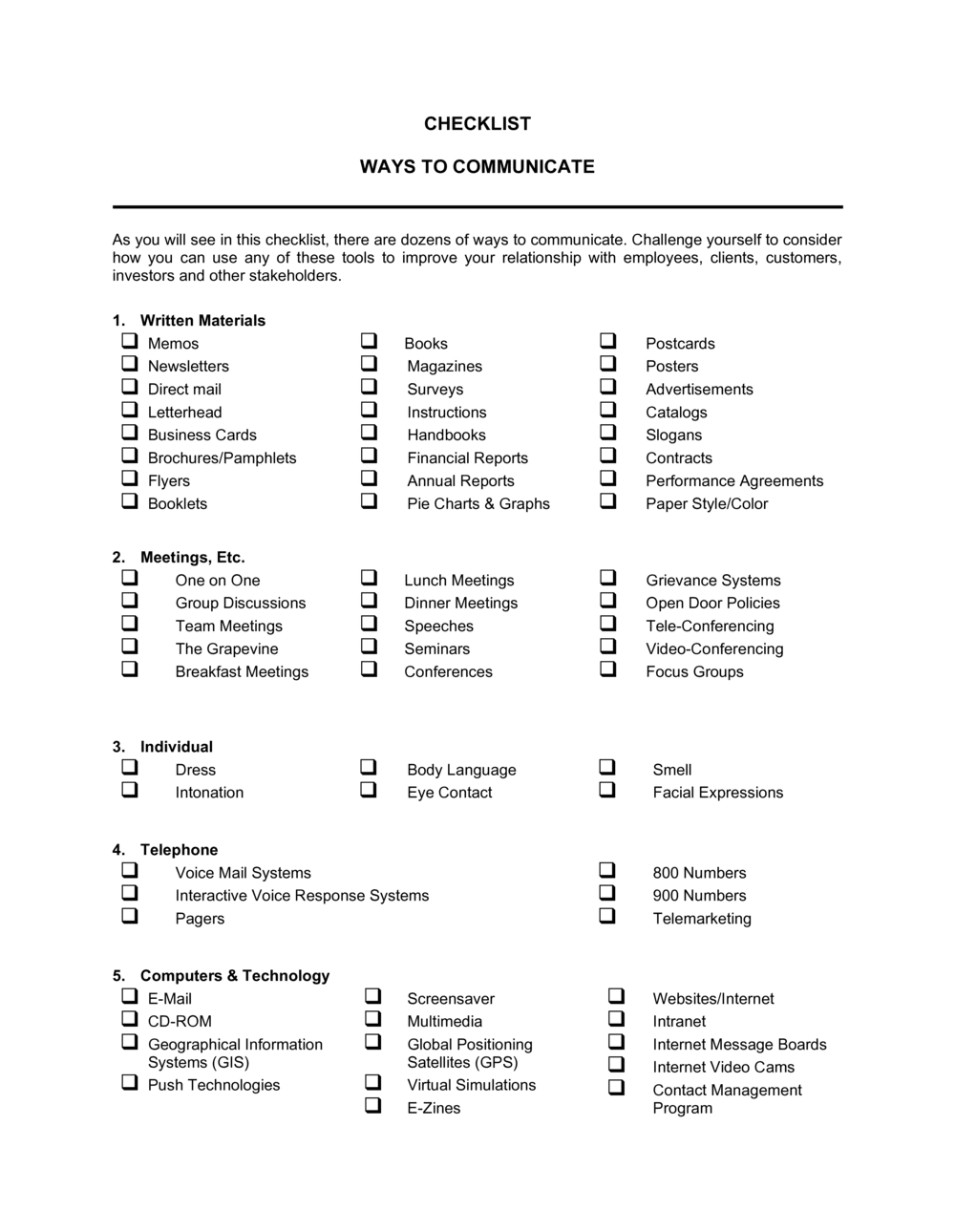 Checklist Ways To Communicate Template By Business In A Box