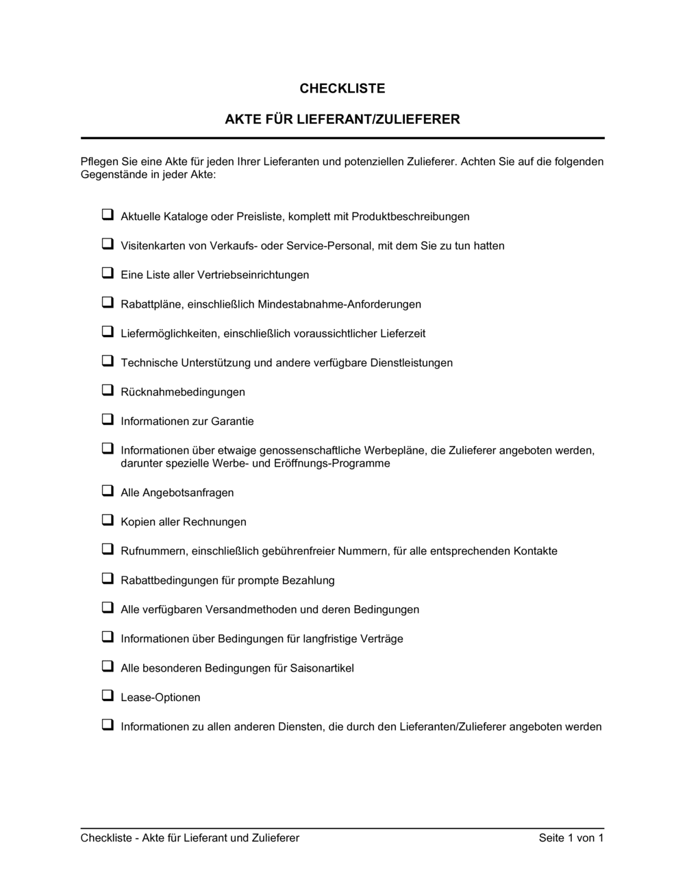 Business-in-a-Box's Checkliste - Akte für Lieferant und Zulieferer
