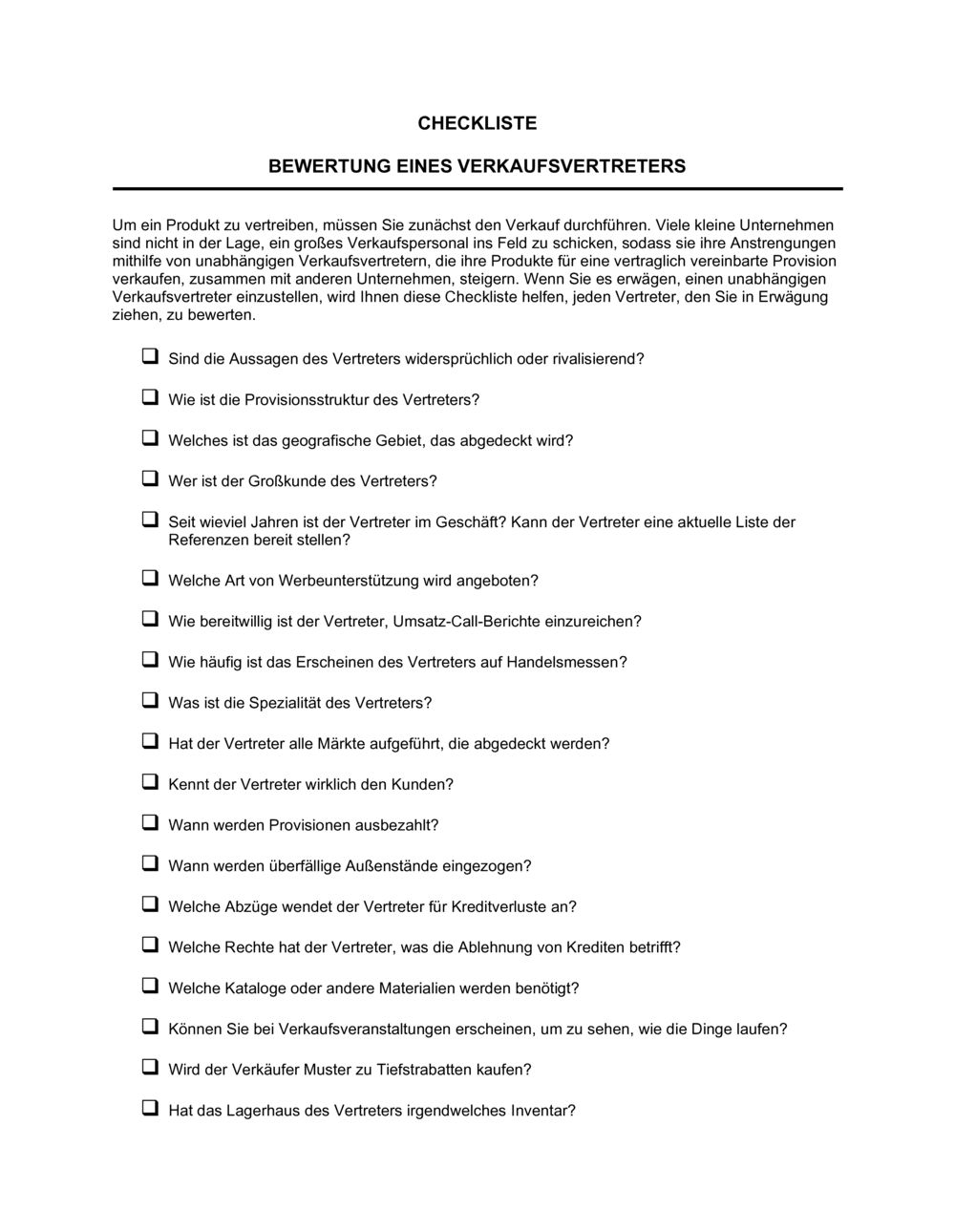 Business-in-a-Box's Checkliste - Bewertung eines Verkaufsvertreters
