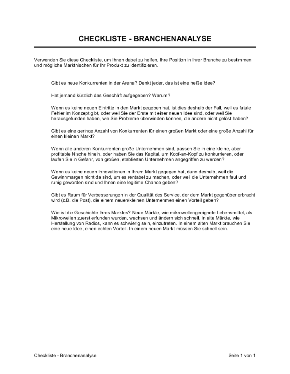 Business-in-a-Box's Checkliste - Branchenanalyse