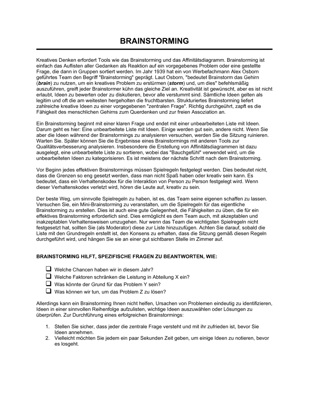 Business-in-a-Box's Checkliste - Durchführung eines Brainstormings