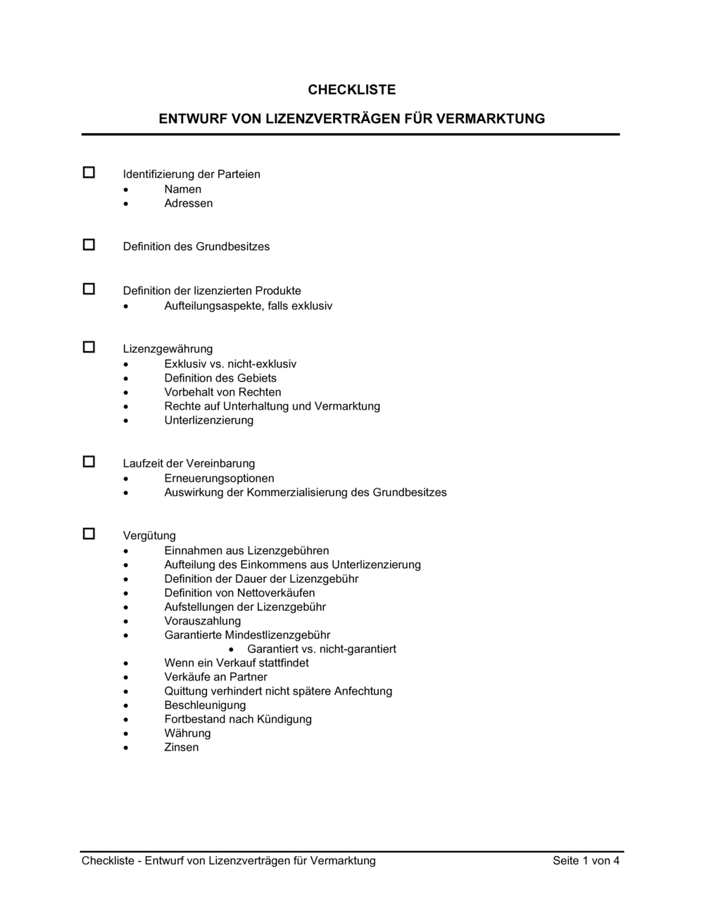 Business-in-a-Box's Checkliste - Entwurf von Lizenzverträgen für Vermarktung