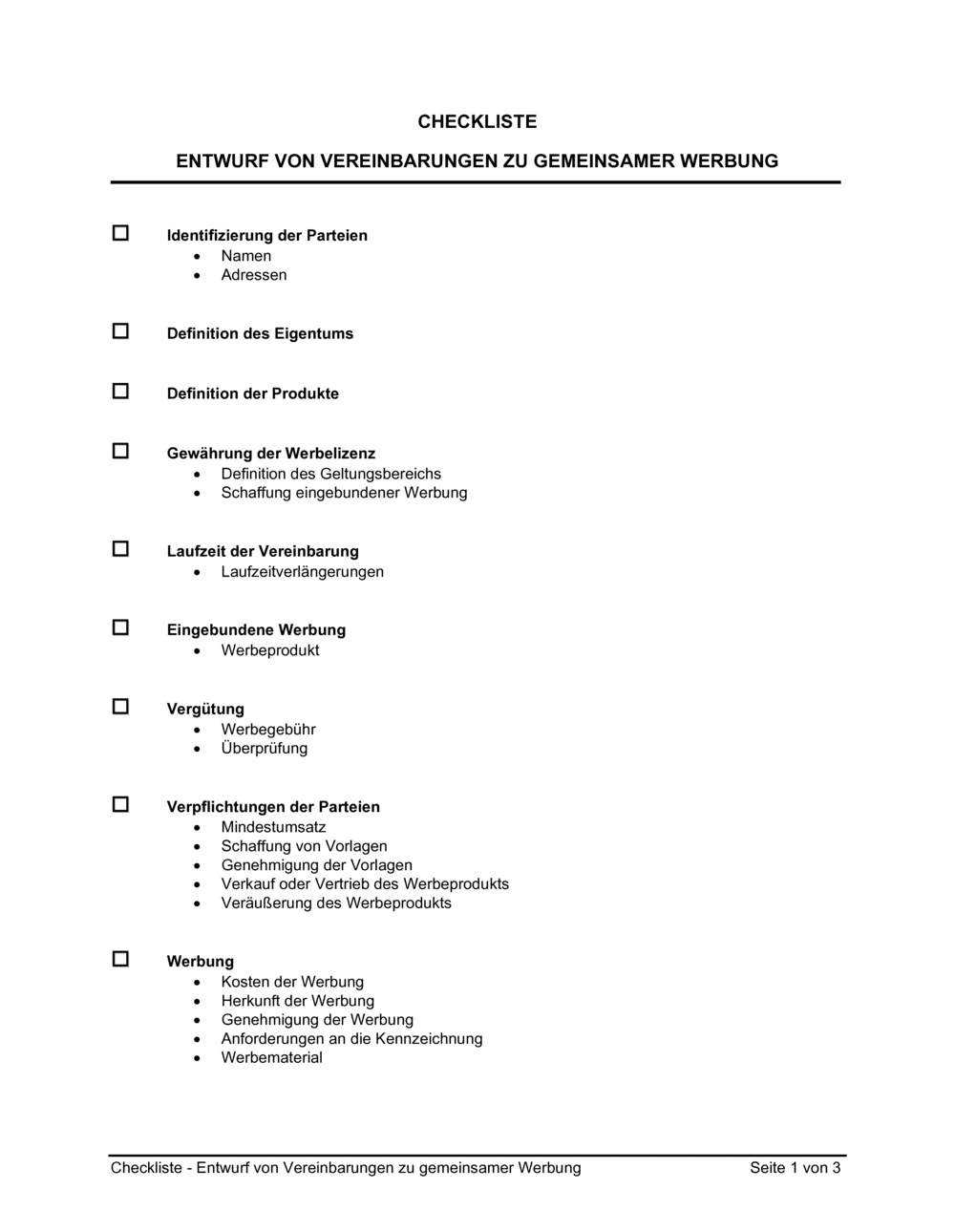 Business-in-a-Box's Checkliste - Entwurf von Vereinbarungen zu gemeinsamer Werbung
