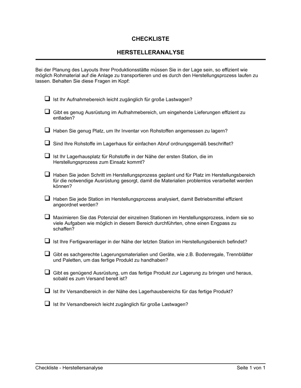 Business-in-a-Box's Checkliste - Herstellungsanalyse