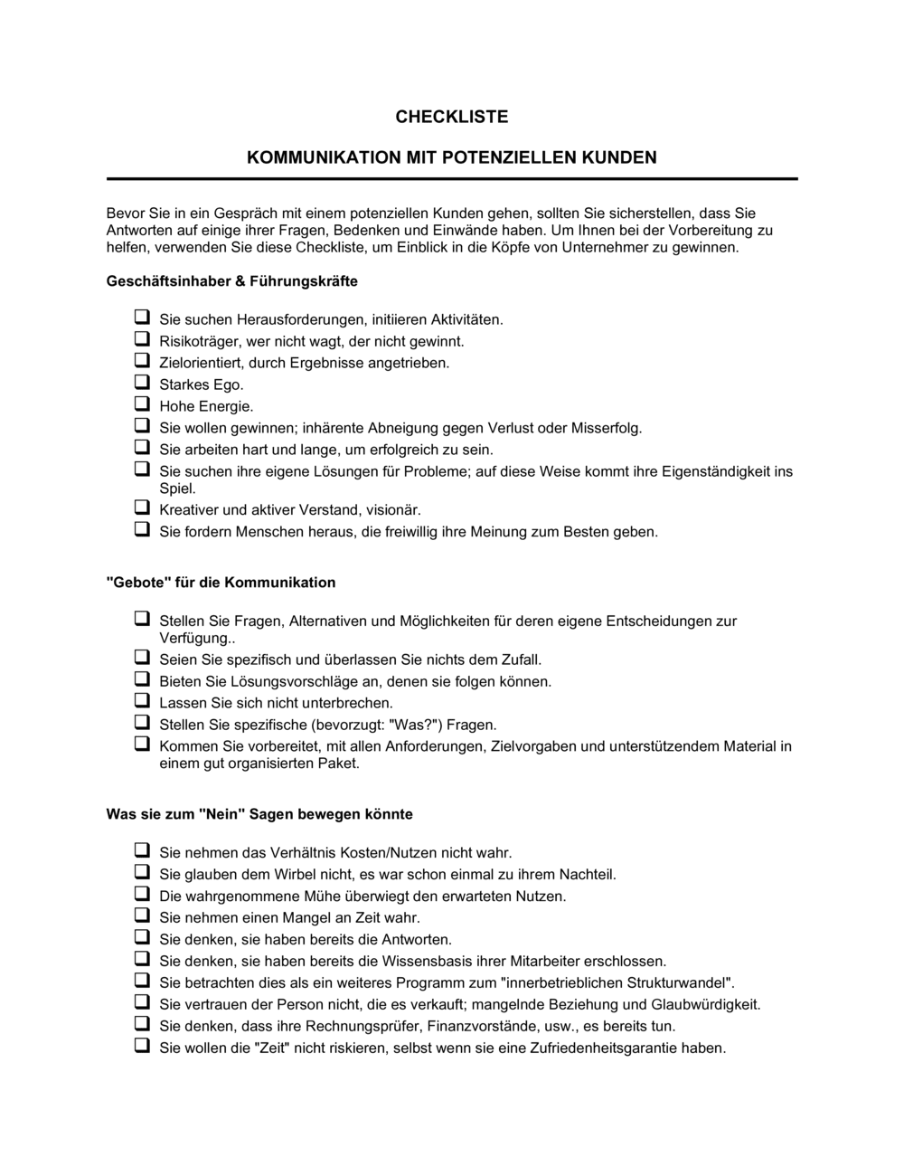 Business-in-a-Box's Checkliste - Kommunikation mit potenziellen Kunden