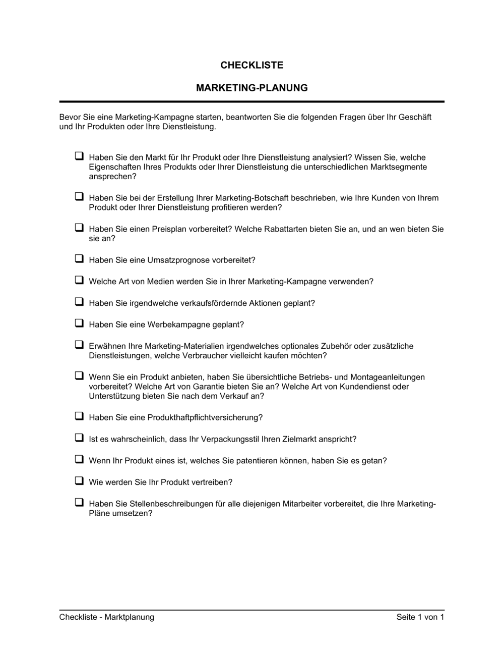 Business-in-a-Box's Checkliste - Marktplanung