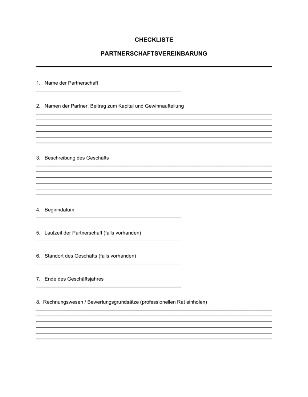 Business-in-a-Box's Checkliste - Partnerschaftsvereinbarung