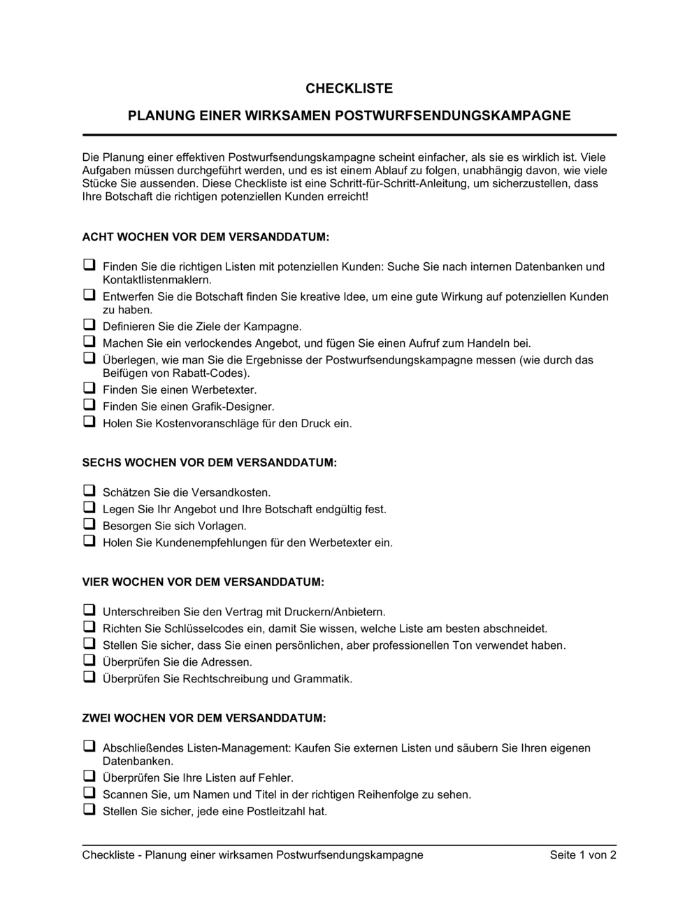 Business-in-a-Box's Checkliste - Planung einer wirksamen Postwurfsendungskampagne