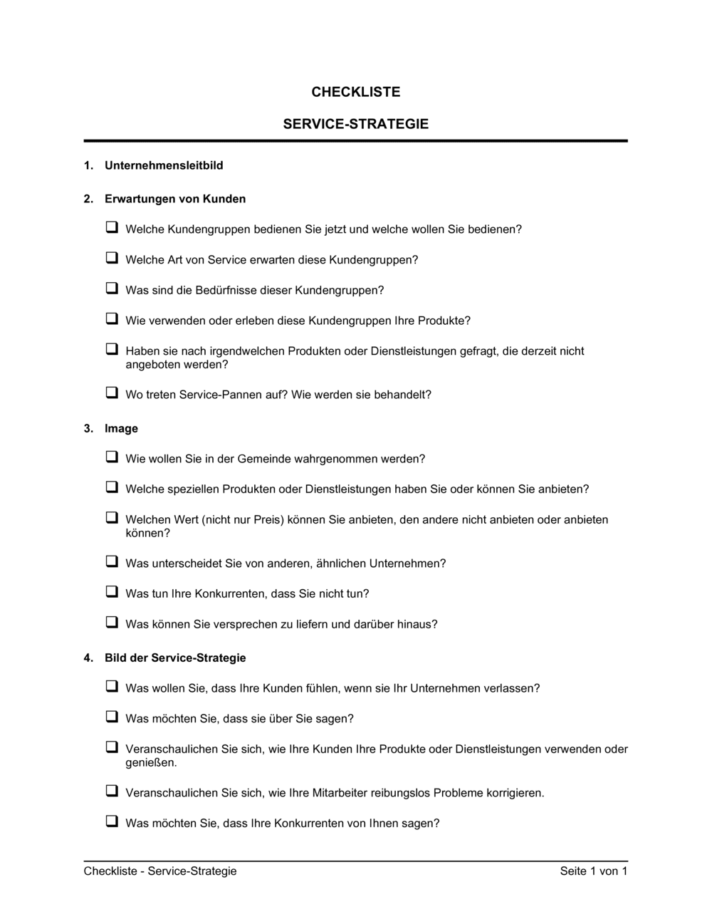 Business-in-a-Box's Checkliste - Service-Strategie