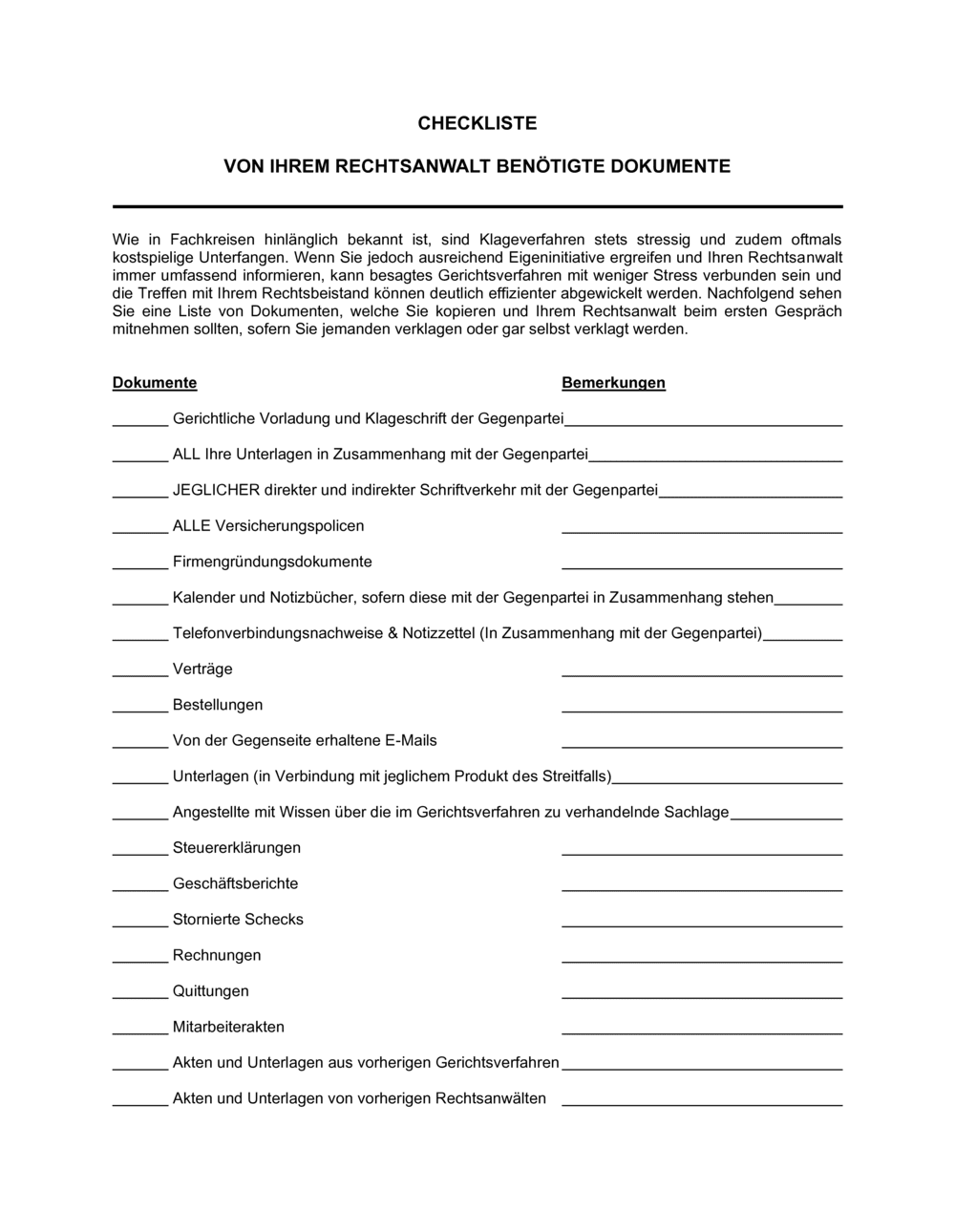 Business-in-a-Box's Checkliste für die von Ihrem Rechtsanwalt benötigten Dokumente