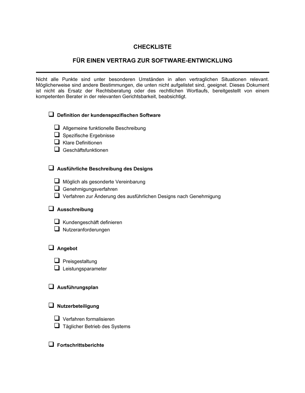 Business-in-a-Box's Checkliste für einen Vertrag zur Software Entwicklung