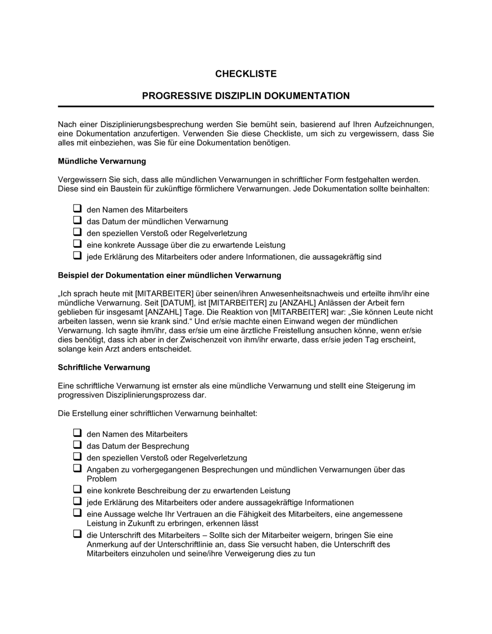 Business-in-a-Box's Checkliste Progressive Disziplin