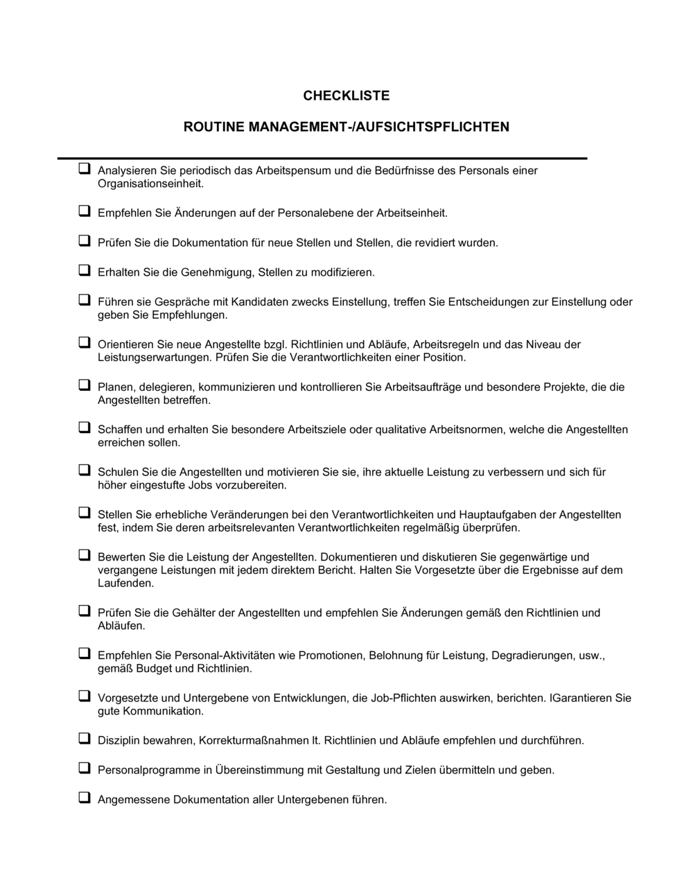 Business-in-a-Box's Checkliste Routine Management Aufsichtspflichten