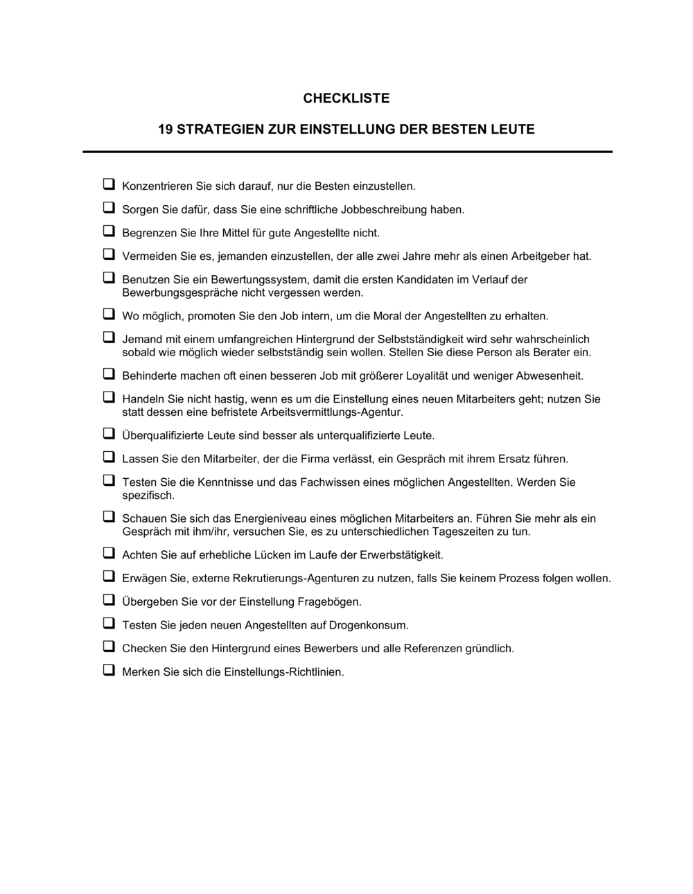 Business-in-a-Box's Checkliste 19 Strategien zur Einstellung der besten Leute