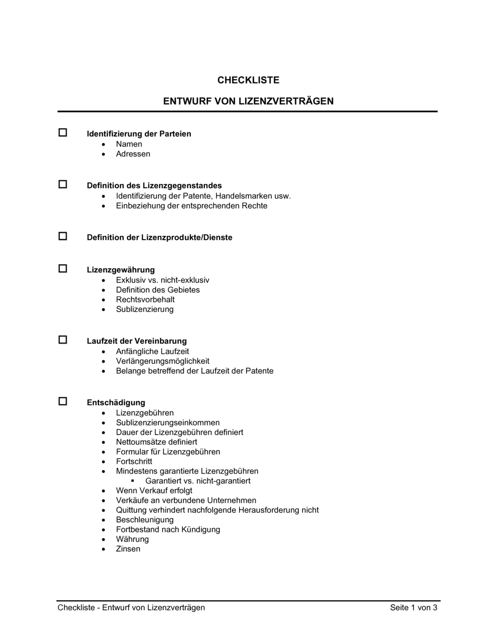 Business-in-a-Box's Checkliste Entwurf von Lizenzverträgen
