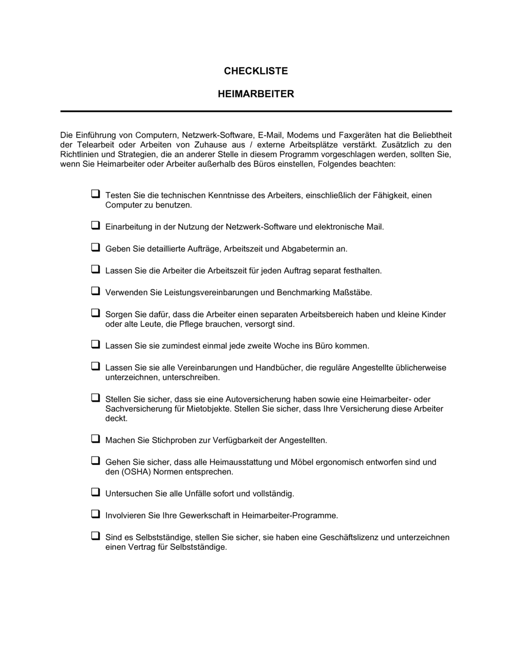 Business-in-a-Box's Checkliste Heimarbeiter