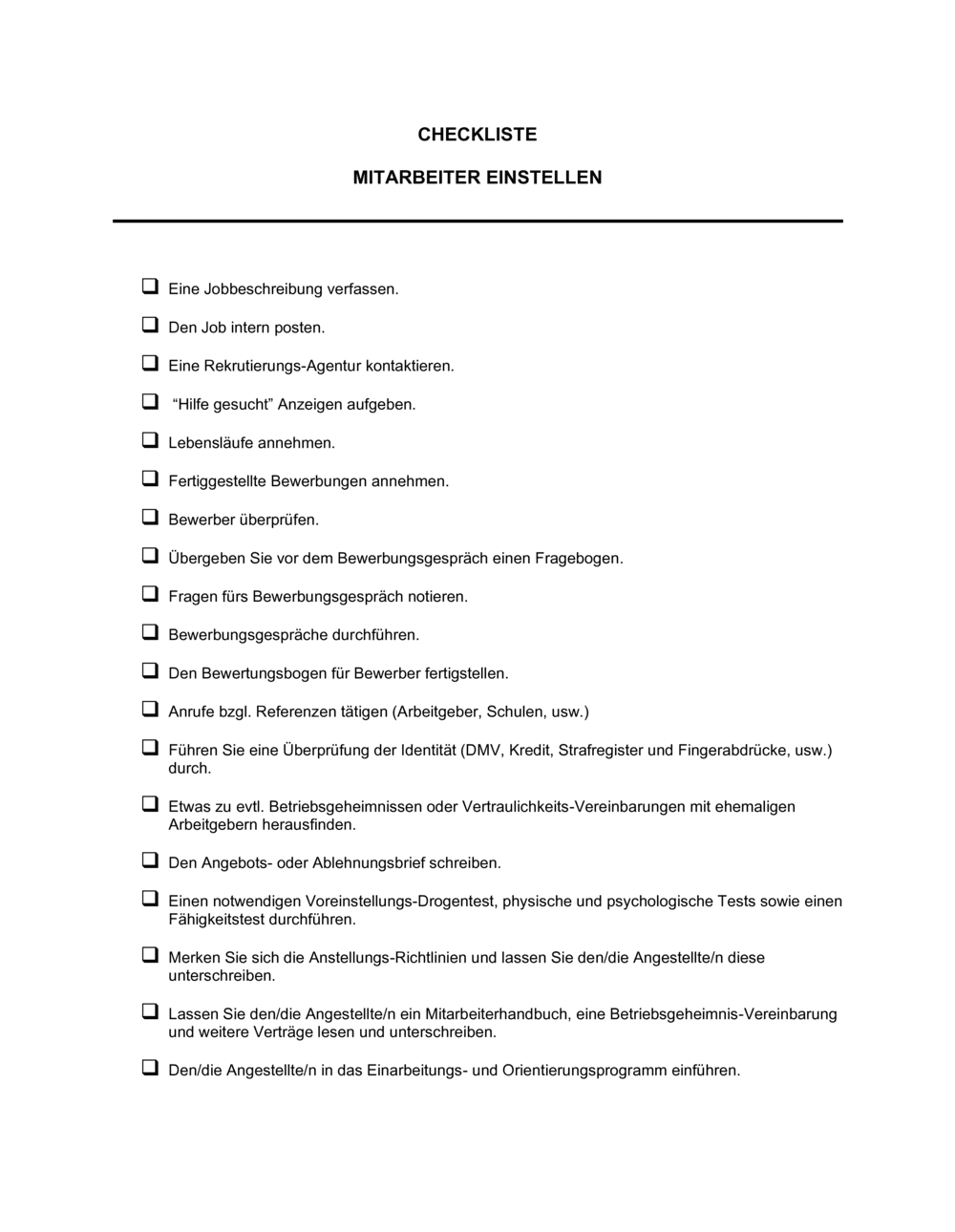 Business-in-a-Box's Checkliste Mitarbeiter einstellen