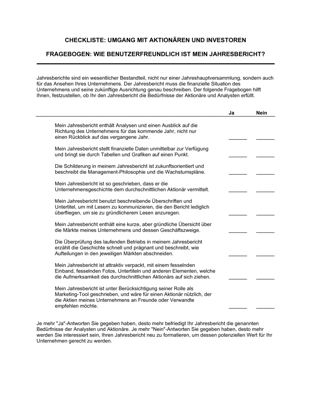 Business-in-a-Box's Checkliste Umgang mit Aktionären und Investoren