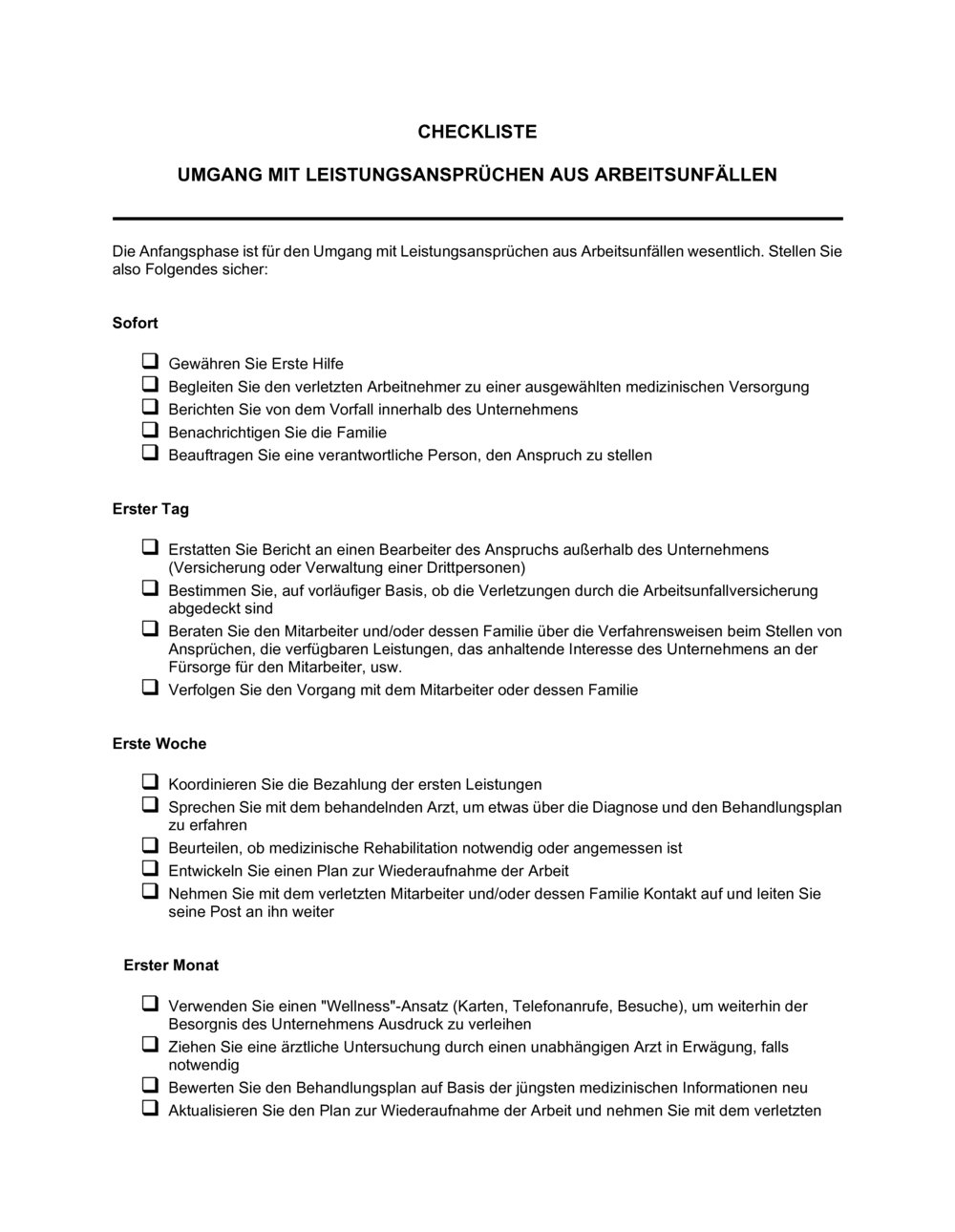 Business-in-a-Box's Checkliste Umgang mit Leistungsansprüchen aus Arbeitsunfällen