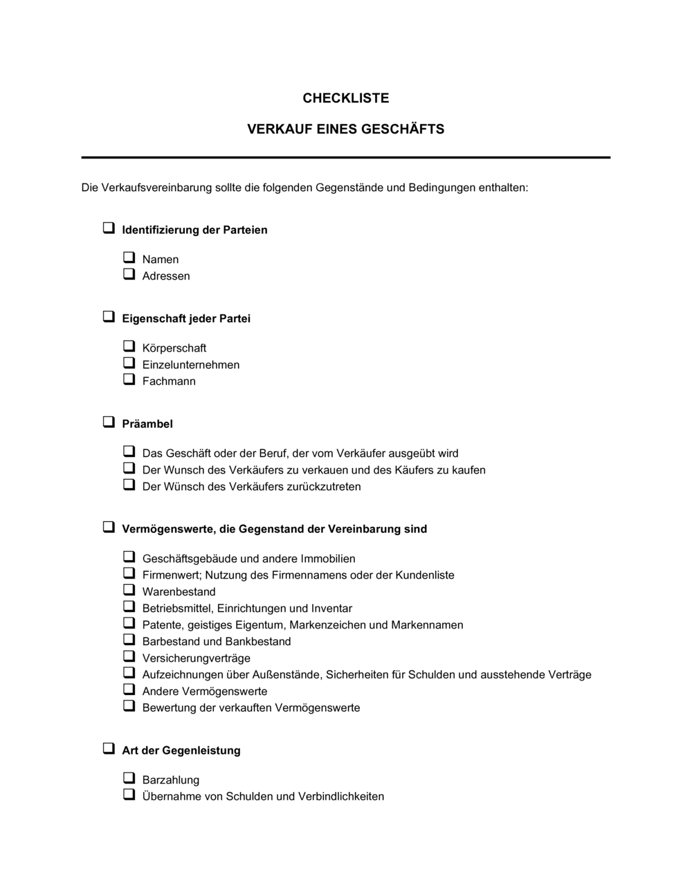 Business-in-a-Box's Checkliste Verkauf eines Geschäfts