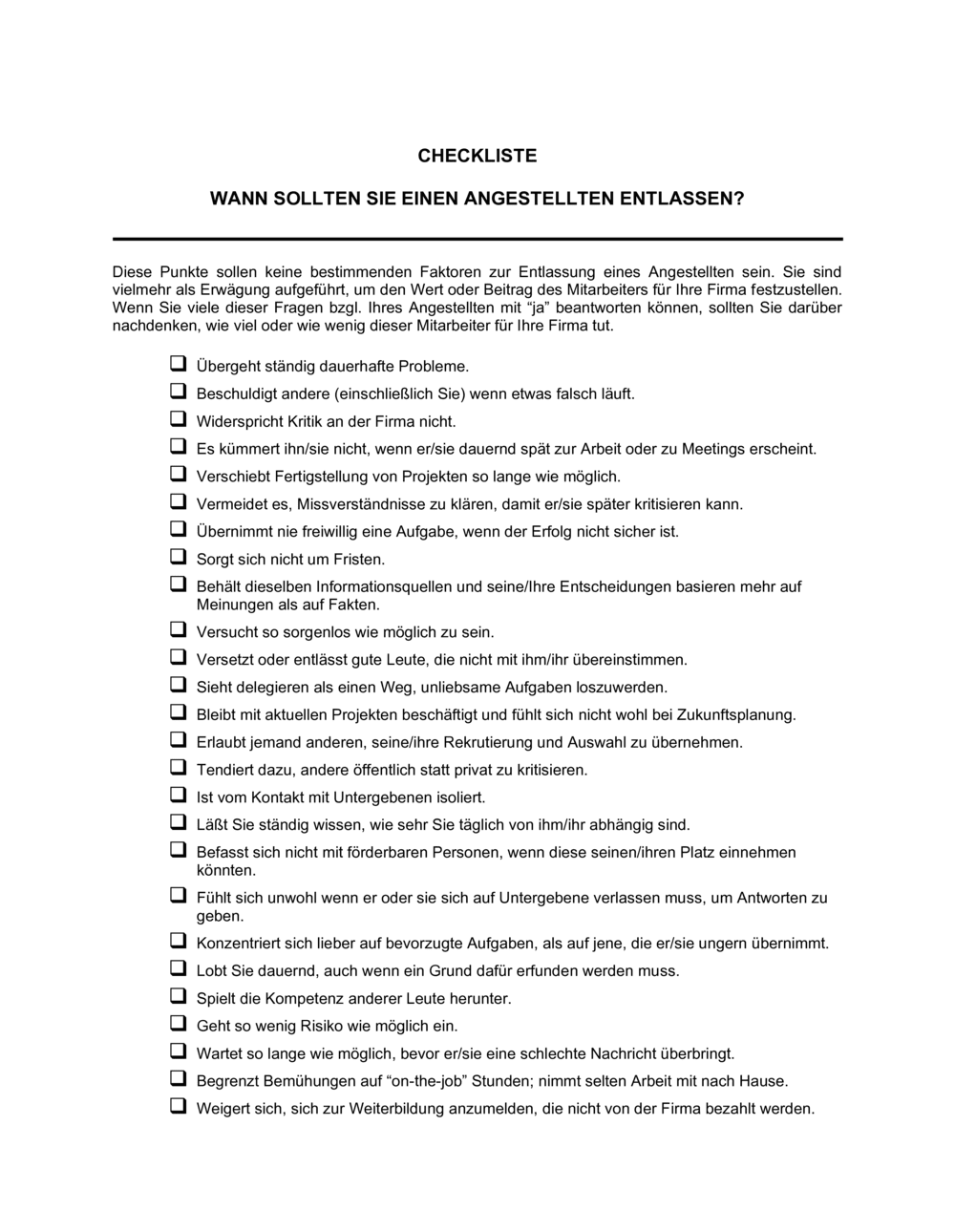 Business-in-a-Box's Checkliste Wann sollten Sie einen Angestellten entlassen