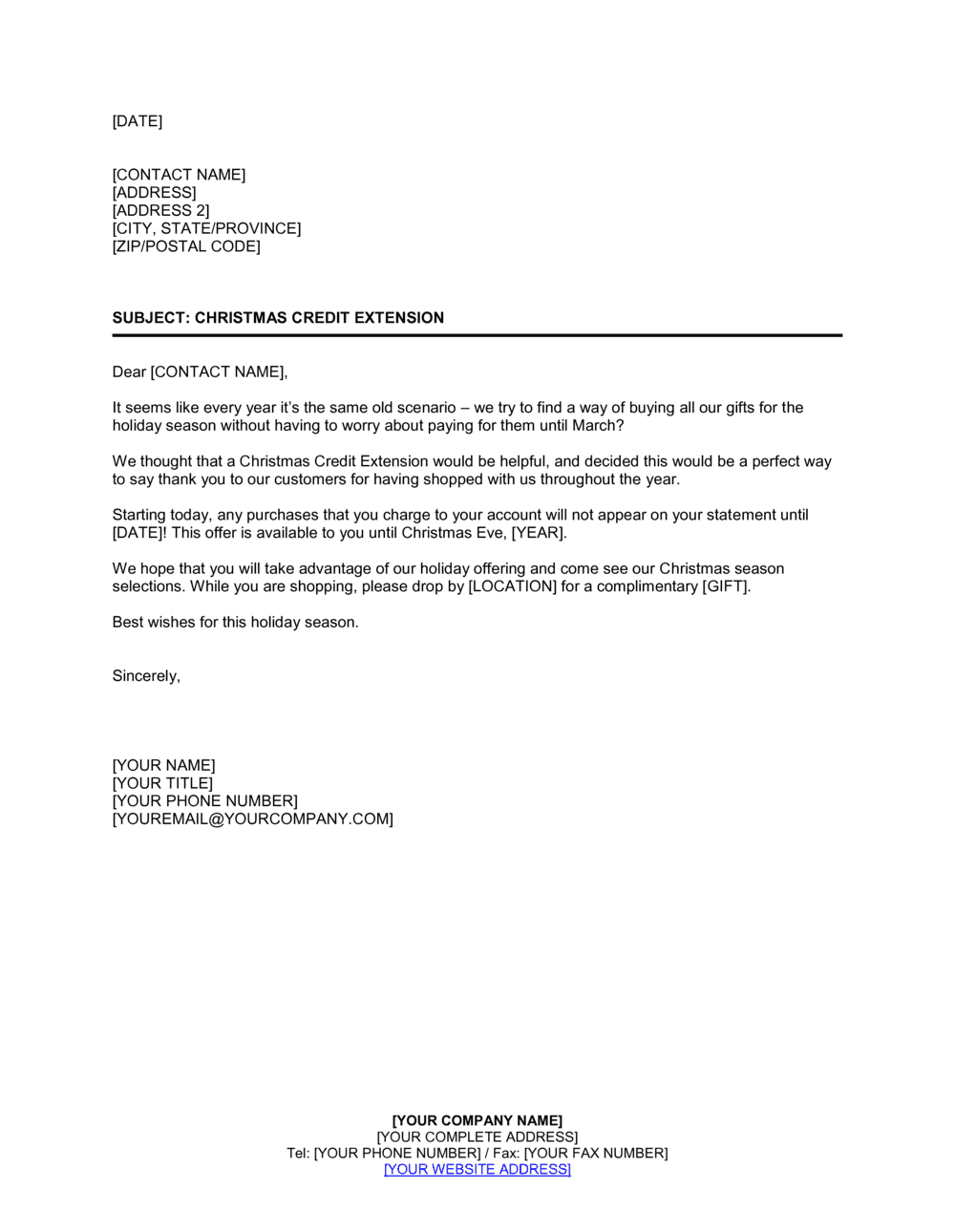 Business-in-a-Box's Christmas Credit Extension Announcement Template